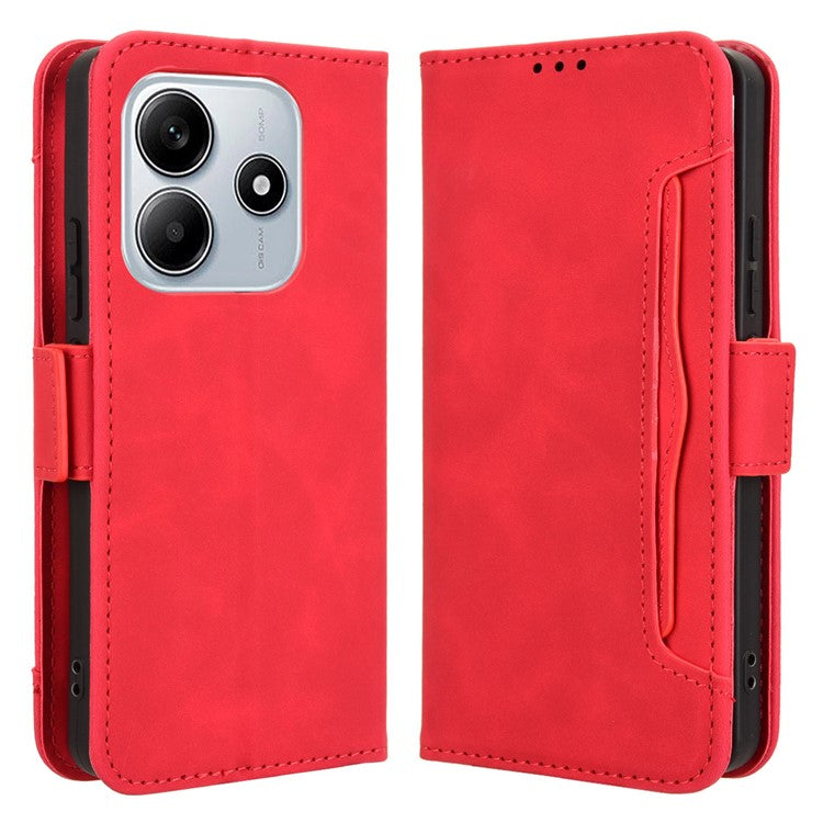 For Xiaomi Redmi Note 14 4G / 5G Leather Case Phone Wallet Cover with Multiple Card Slots - Red