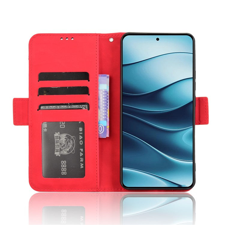 For Xiaomi Redmi Note 14 4G / 5G Leather Case Phone Wallet Cover with Multiple Card Slots - Red