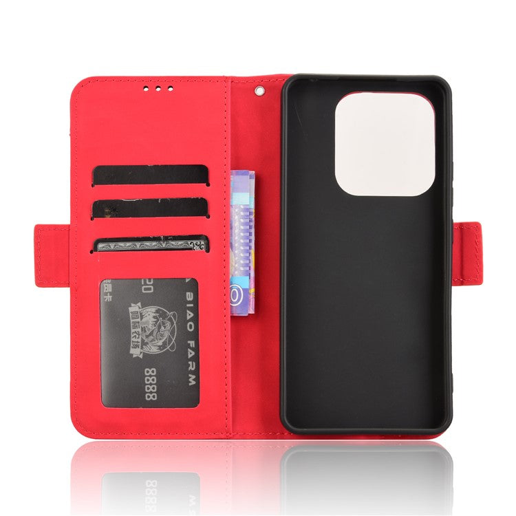 For Xiaomi Redmi Note 14 4G / 5G Leather Case Phone Wallet Cover with Multiple Card Slots - Red