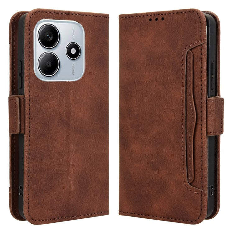 For Xiaomi Redmi Note 14 4G / 5G Leather Case Phone Wallet Cover with Multiple Card Slots - Brown