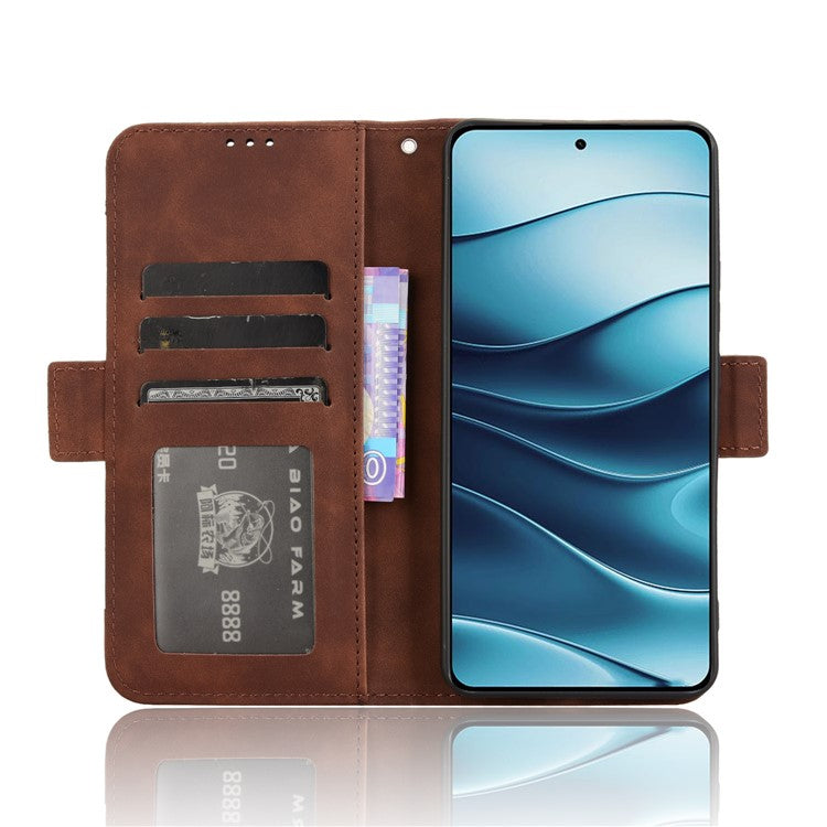 For Xiaomi Redmi Note 14 4G / 5G Leather Case Phone Wallet Cover with Multiple Card Slots - Brown