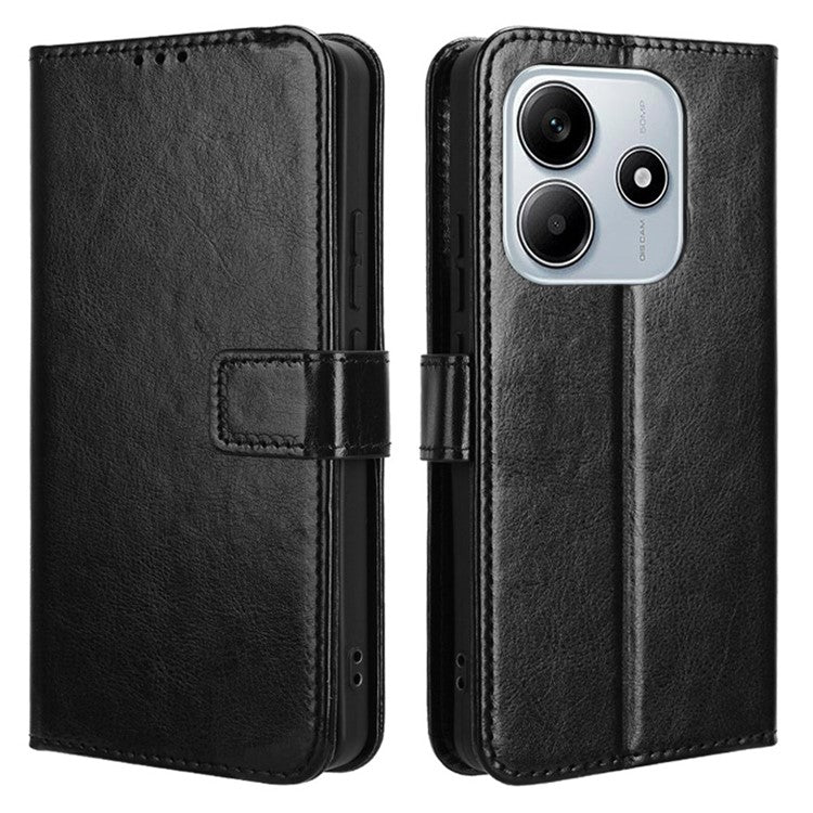 For Xiaomi Redmi Note 14 4G / 5G Case Crazy Horse Texture PU Leather Phone Wallet Cover - Black