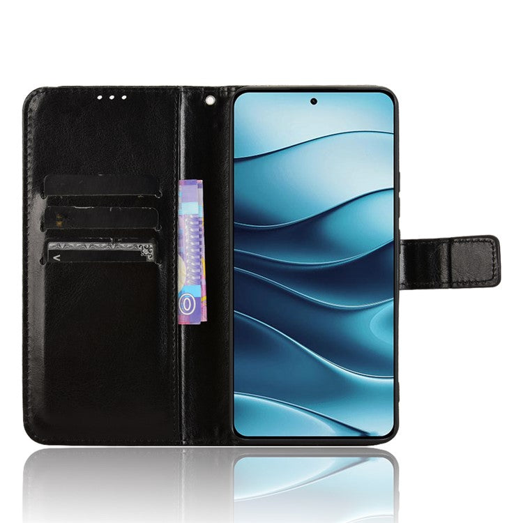 For Xiaomi Redmi Note 14 4G / 5G Case Crazy Horse Texture PU Leather Phone Wallet Cover - Black