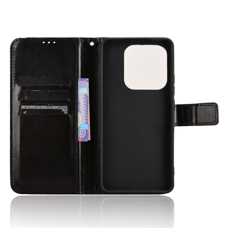 For Xiaomi Redmi Note 14 4G / 5G Case Crazy Horse Texture PU Leather Phone Wallet Cover - Black