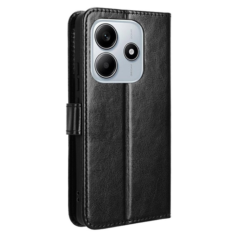 For Xiaomi Redmi Note 14 4G / 5G Case Crazy Horse Texture PU Leather Phone Wallet Cover - Black