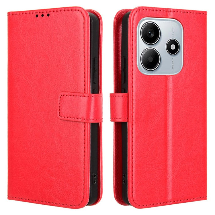 For Xiaomi Redmi Note 14 4G / 5G Case Crazy Horse Texture PU Leather Phone Wallet Cover - Red