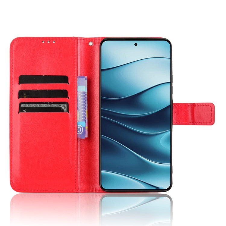 For Xiaomi Redmi Note 14 4G / 5G Case Crazy Horse Texture PU Leather Phone Wallet Cover - Red