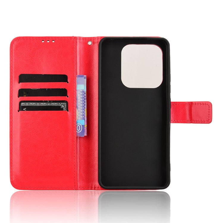 For Xiaomi Redmi Note 14 4G / 5G Case Crazy Horse Texture PU Leather Phone Wallet Cover - Red