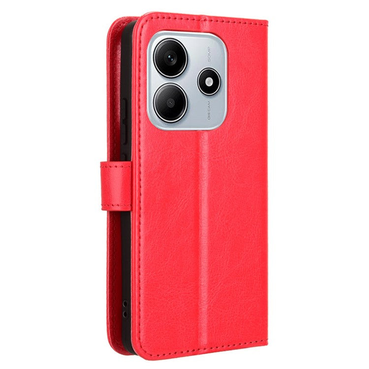 For Xiaomi Redmi Note 14 4G / 5G Case Crazy Horse Texture PU Leather Phone Wallet Cover - Red