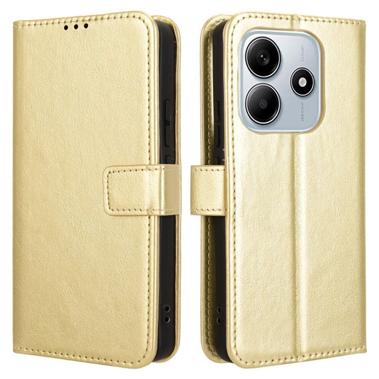 For Xiaomi Redmi Note 14 4G / 5G Case Crazy Horse Texture PU Leather Phone Wallet Cover - Gold