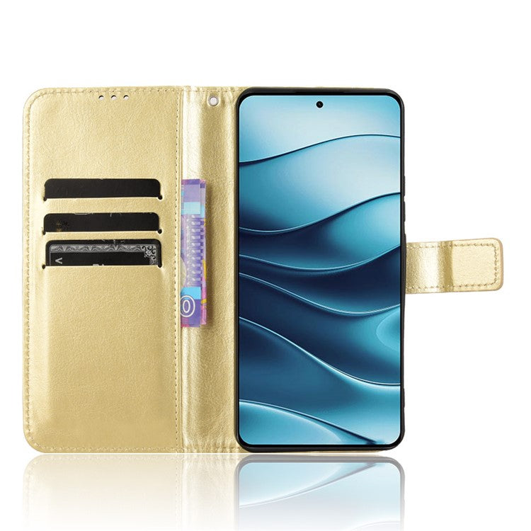 For Xiaomi Redmi Note 14 4G / 5G Case Crazy Horse Texture PU Leather Phone Wallet Cover - Gold