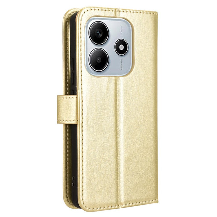 For Xiaomi Redmi Note 14 4G / 5G Case Crazy Horse Texture PU Leather Phone Wallet Cover - Gold