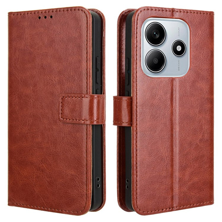 For Xiaomi Redmi Note 14 4G / 5G Case Crazy Horse Texture PU Leather Phone Wallet Cover - Brown