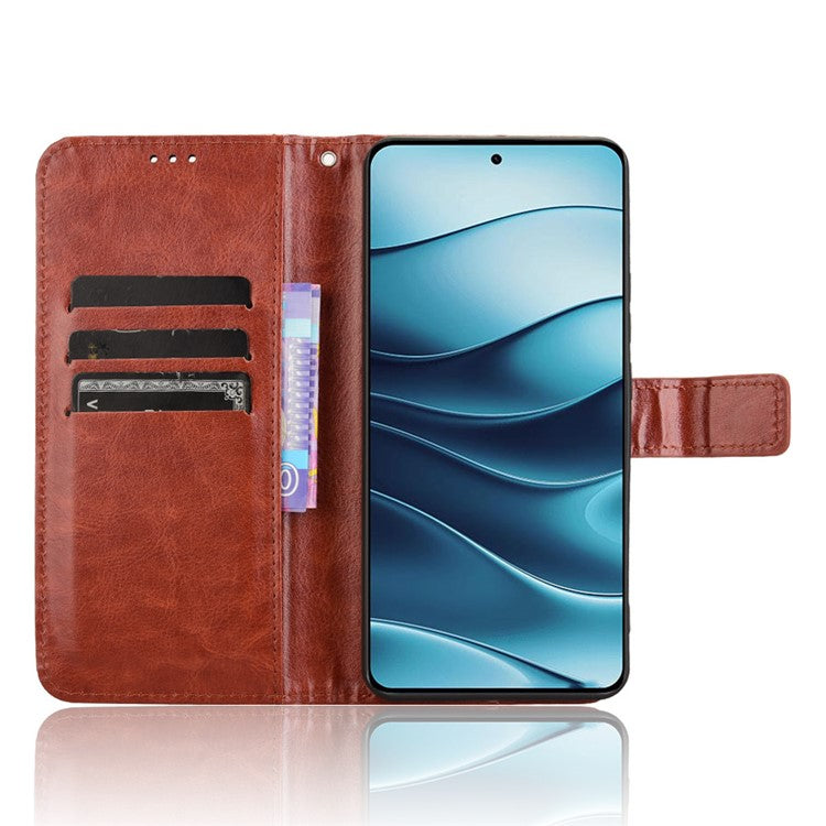 For Xiaomi Redmi Note 14 4G / 5G Case Crazy Horse Texture PU Leather Phone Wallet Cover - Brown