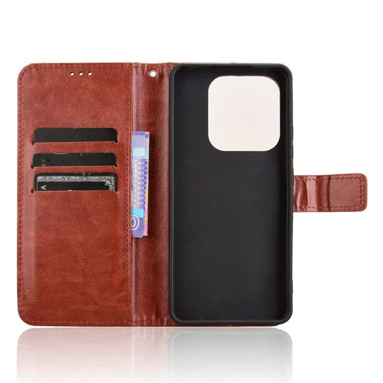 For Xiaomi Redmi Note 14 4G / 5G Case Crazy Horse Texture PU Leather Phone Wallet Cover - Brown