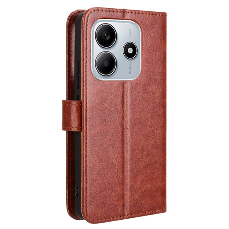 For Xiaomi Redmi Note 14 4G / 5G Case Crazy Horse Texture PU Leather Phone Wallet Cover - Brown