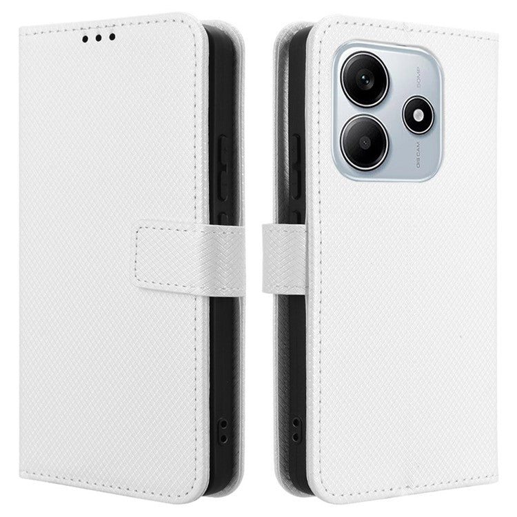 For Xiaomi Redmi Note 14 4G / 5G Case PU Leather Diamond Texture Wallet Phone Cover - White