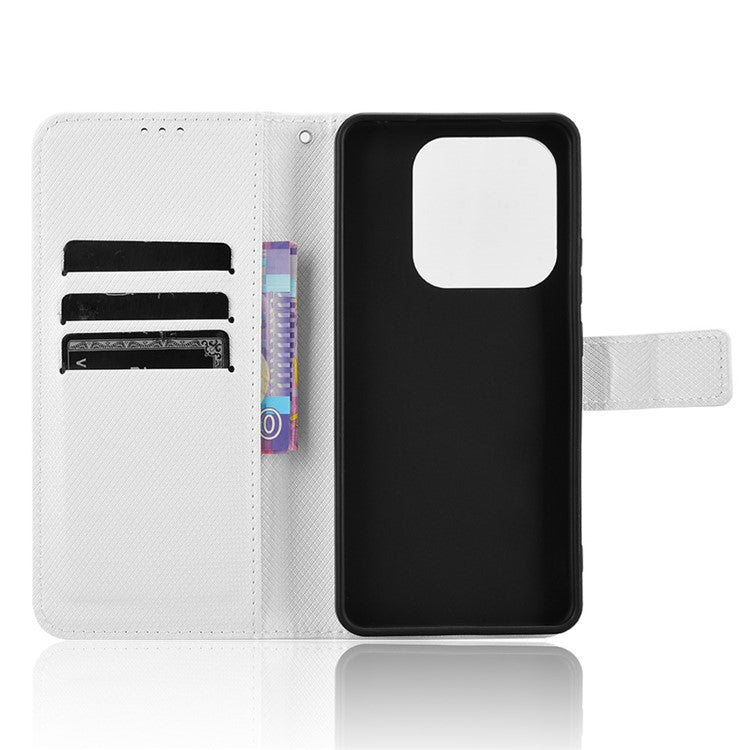 For Xiaomi Redmi Note 14 4G / 5G Case PU Leather Diamond Texture Wallet Phone Cover - White