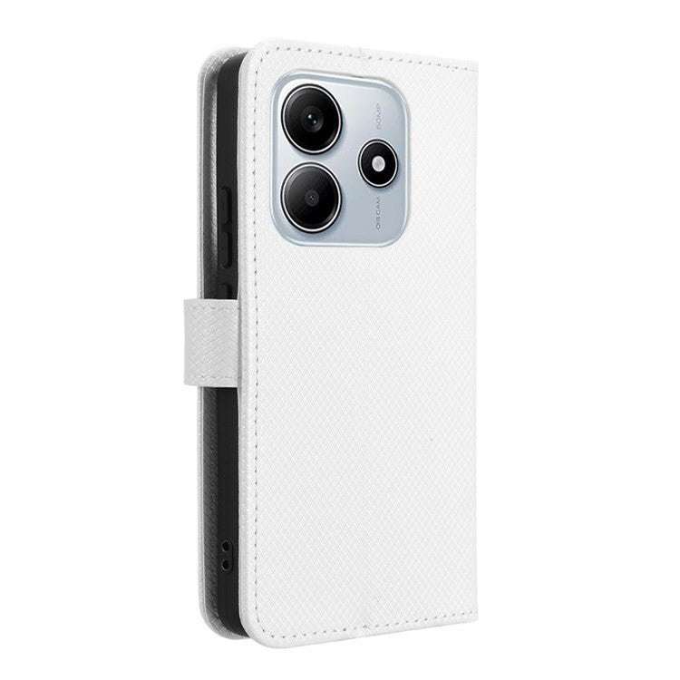 For Xiaomi Redmi Note 14 4G / 5G Case PU Leather Diamond Texture Wallet Phone Cover - White