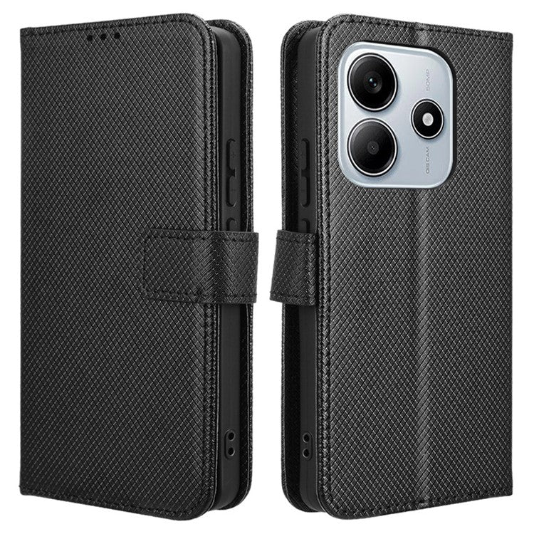 For Xiaomi Redmi Note 14 4G / 5G Case PU Leather Diamond Texture Wallet Phone Cover - Black