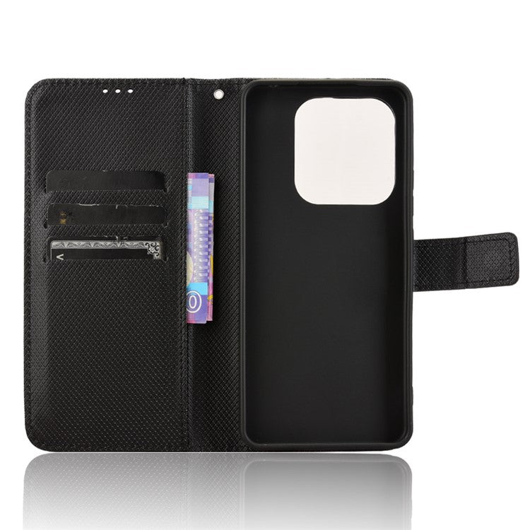 For Xiaomi Redmi Note 14 4G / 5G Case PU Leather Diamond Texture Wallet Phone Cover - Black