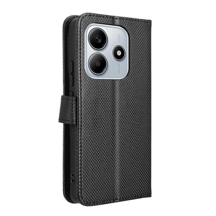 For Xiaomi Redmi Note 14 4G / 5G Case PU Leather Diamond Texture Wallet Phone Cover - Black