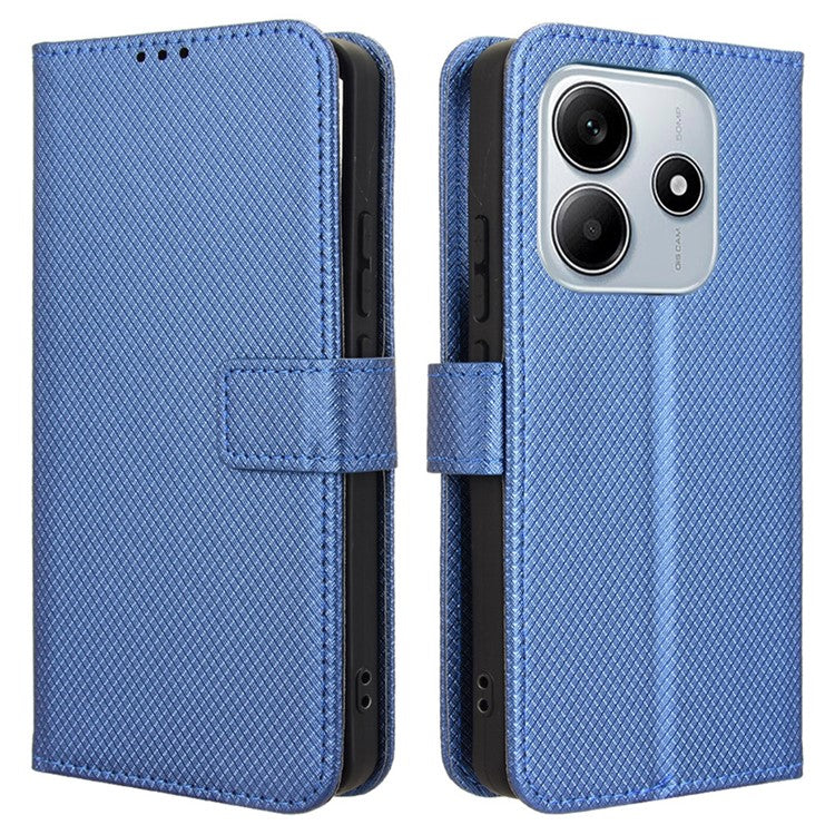 For Xiaomi Redmi Note 14 4G / 5G Case PU Leather Diamond Texture Wallet Phone Cover - Blue