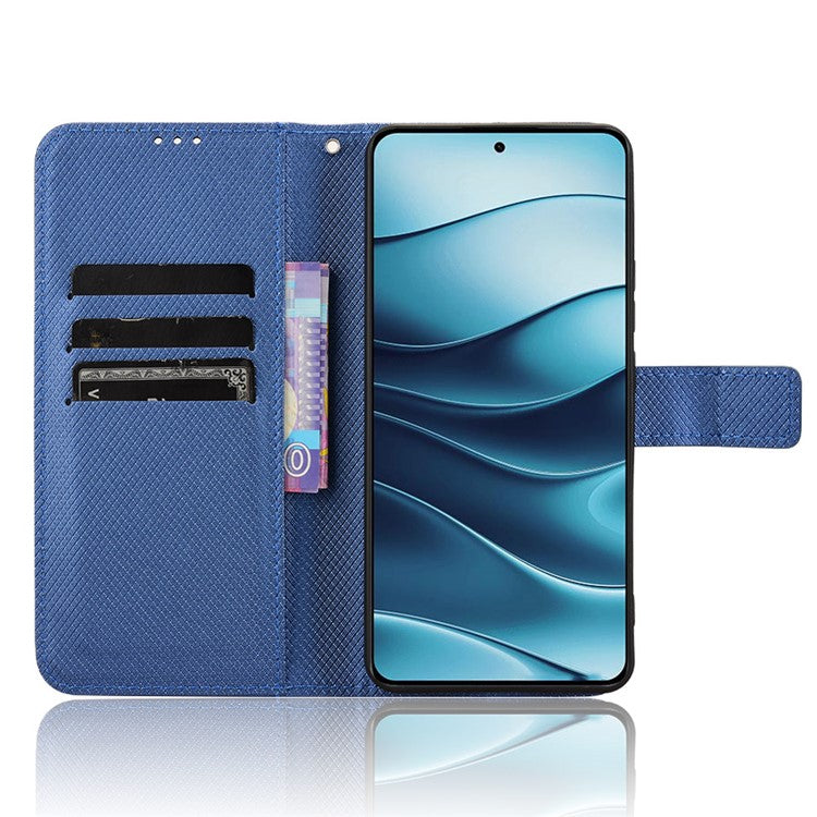 For Xiaomi Redmi Note 14 4G / 5G Case PU Leather Diamond Texture Wallet Phone Cover - Blue