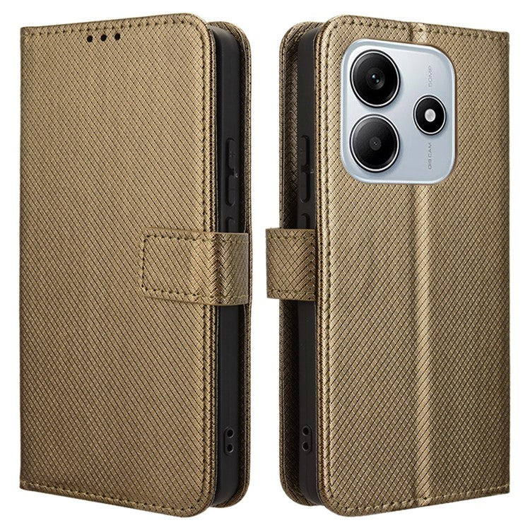 For Xiaomi Redmi Note 14 4G / 5G Case PU Leather Diamond Texture Wallet Phone Cover - Brown