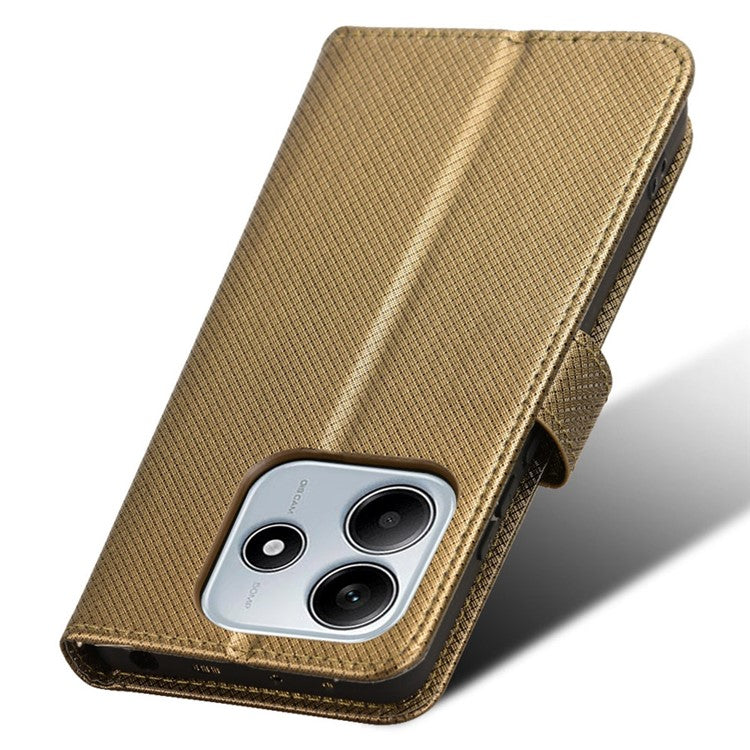 For Xiaomi Redmi Note 14 4G / 5G Case PU Leather Diamond Texture Wallet Phone Cover - Brown