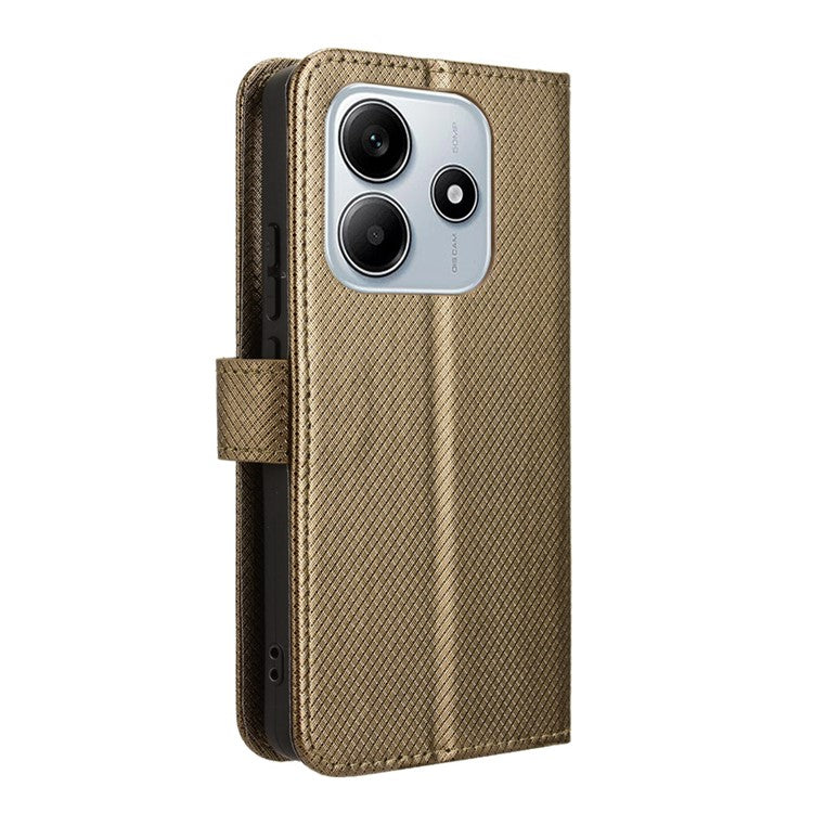 For Xiaomi Redmi Note 14 4G / 5G Case PU Leather Diamond Texture Wallet Phone Cover - Brown