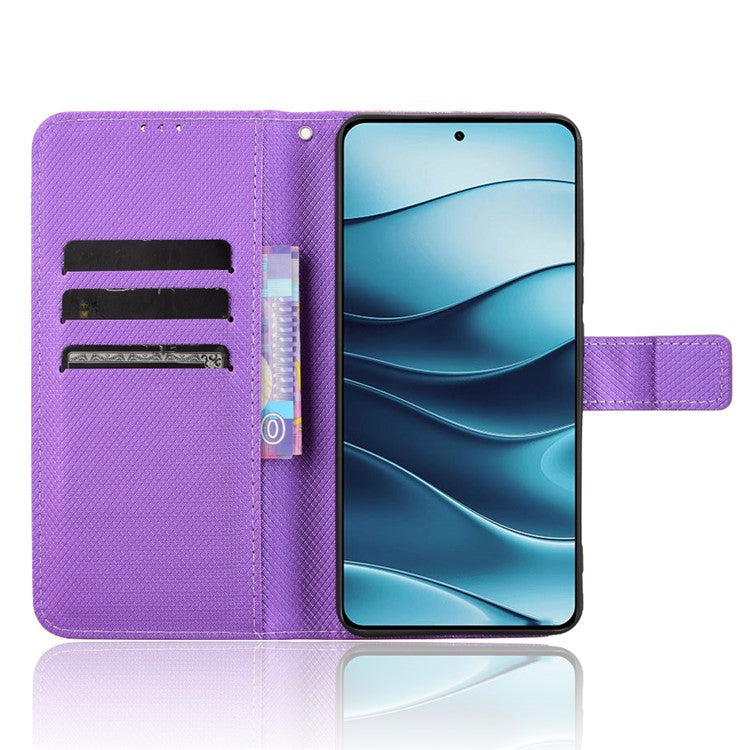 For Xiaomi Redmi Note 14 4G / 5G Case PU Leather Diamond Texture Wallet Phone Cover - Purple