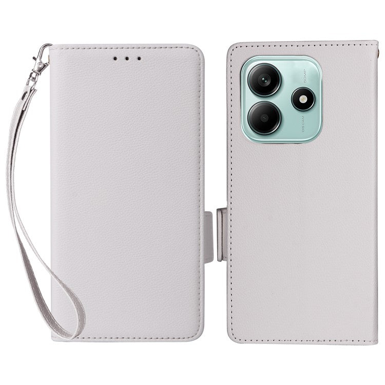 For Xiaomi Redmi Note 14 4G / 5G Case Litchi Texture PU Leather Wallet Flip Phone Cover - White