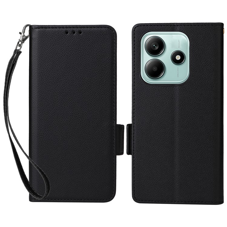 For Xiaomi Redmi Note 14 4G / 5G Case Litchi Texture PU Leather Wallet Flip Phone Cover - Black