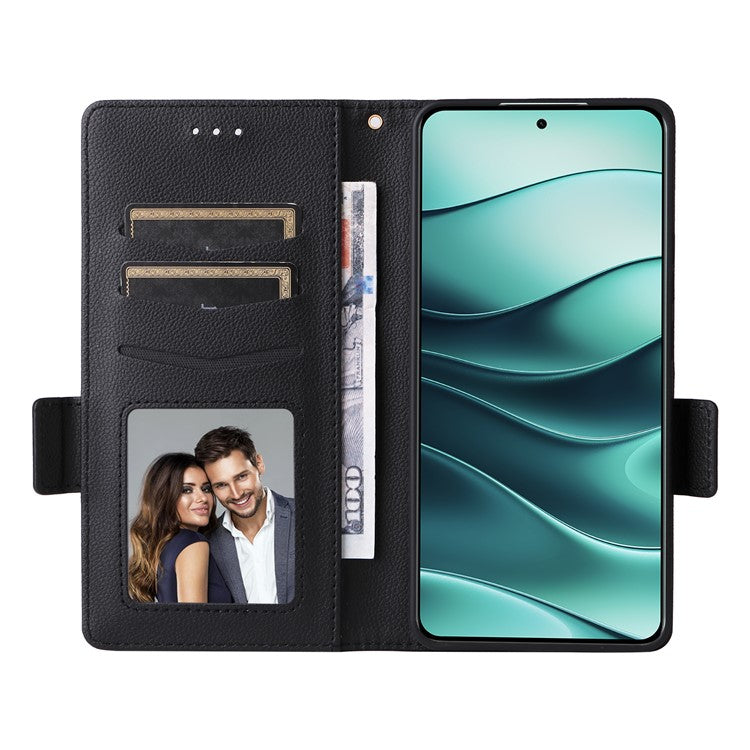 For Xiaomi Redmi Note 14 4G / 5G Case Litchi Texture PU Leather Wallet Flip Phone Cover - Black