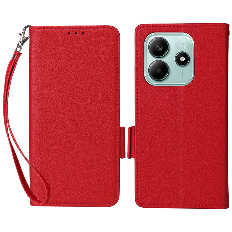 For Xiaomi Redmi Note 14 4G / 5G Case Litchi Texture PU Leather Wallet Flip Phone Cover - Red