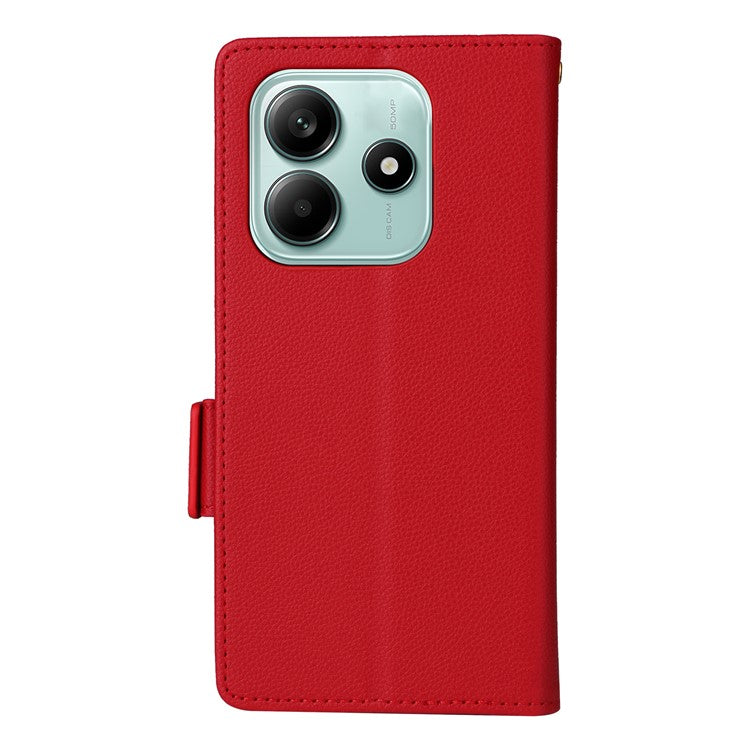 For Xiaomi Redmi Note 14 4G / 5G Case Litchi Texture PU Leather Wallet Flip Phone Cover - Red