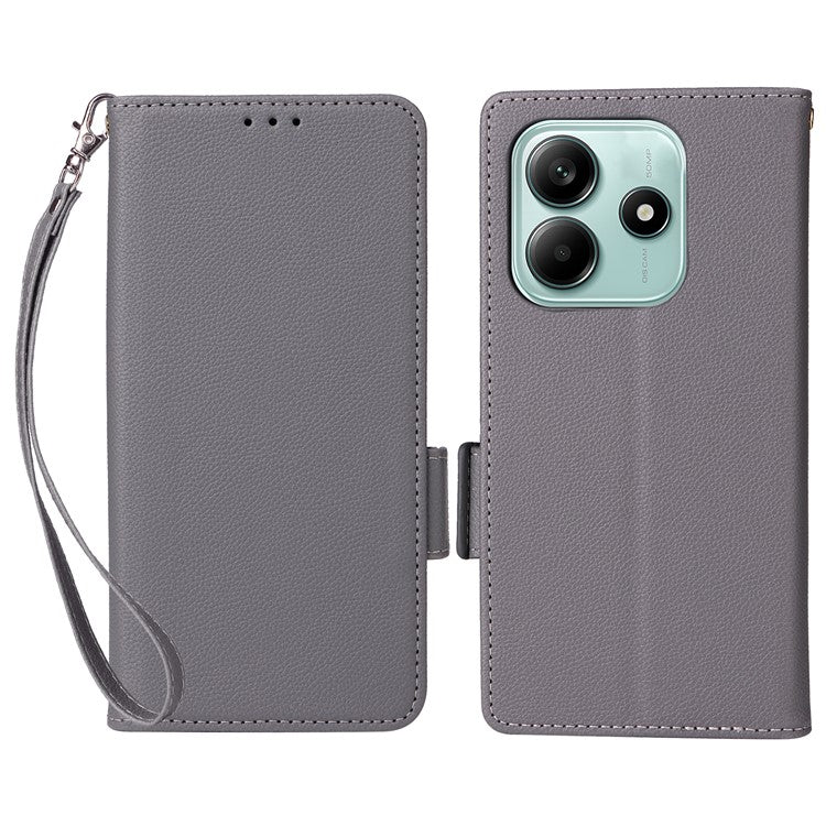 For Xiaomi Redmi Note 14 4G / 5G Case Litchi Texture PU Leather Wallet Flip Phone Cover - Grey