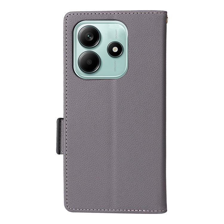 For Xiaomi Redmi Note 14 4G / 5G Case Litchi Texture PU Leather Wallet Flip Phone Cover - Grey