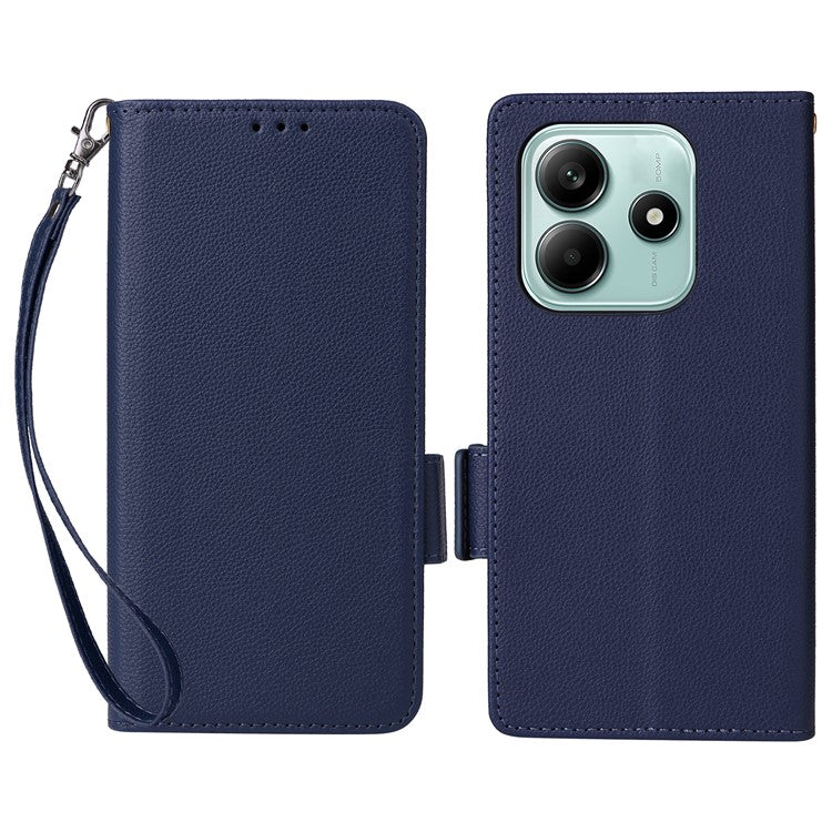 For Xiaomi Redmi Note 14 4G / 5G Case Litchi Texture PU Leather Wallet Flip Phone Cover - Dark Blue