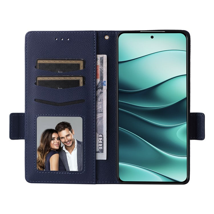 For Xiaomi Redmi Note 14 4G / 5G Case Litchi Texture PU Leather Wallet Flip Phone Cover - Dark Blue