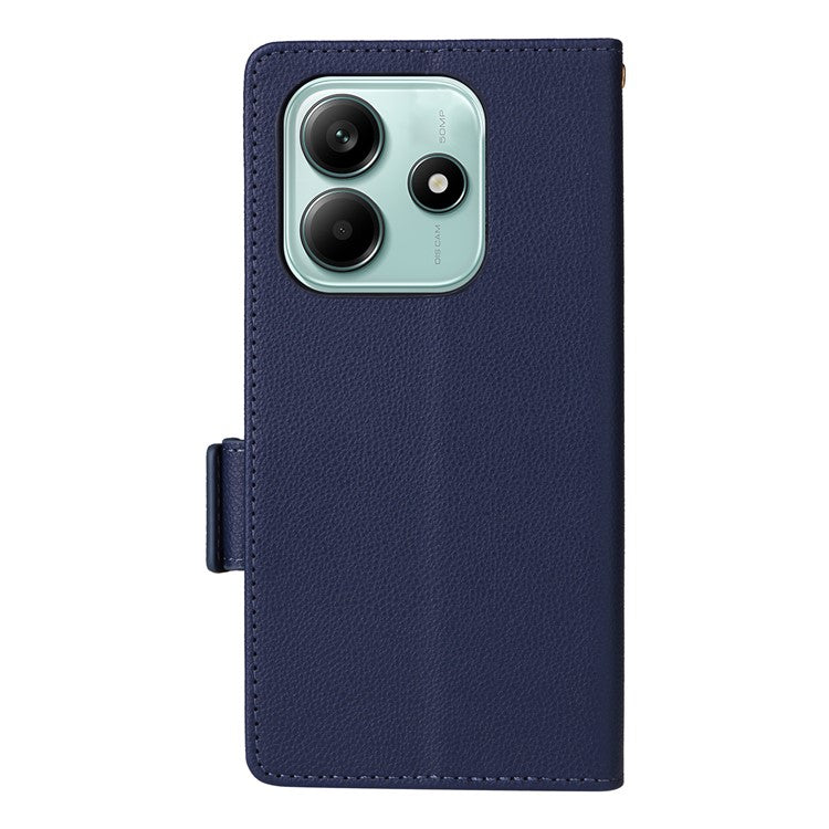 For Xiaomi Redmi Note 14 4G / 5G Case Litchi Texture PU Leather Wallet Flip Phone Cover - Dark Blue