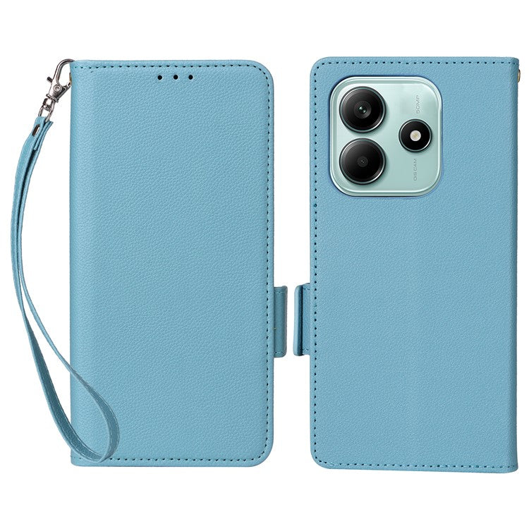 For Xiaomi Redmi Note 14 4G / 5G Case Litchi Texture PU Leather Wallet Flip Phone Cover - Baby Blue