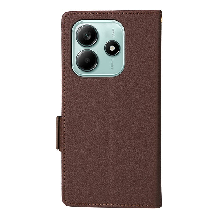 For Xiaomi Redmi Note 14 4G / 5G Case Litchi Texture PU Leather Wallet Flip Phone Cover - Brown