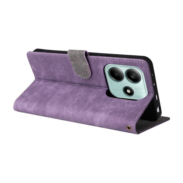 For Xiaomi Redmi Note 14 4G / 5G Wallet Case RFID Blocking PU Leather Cover Stand View - Purple