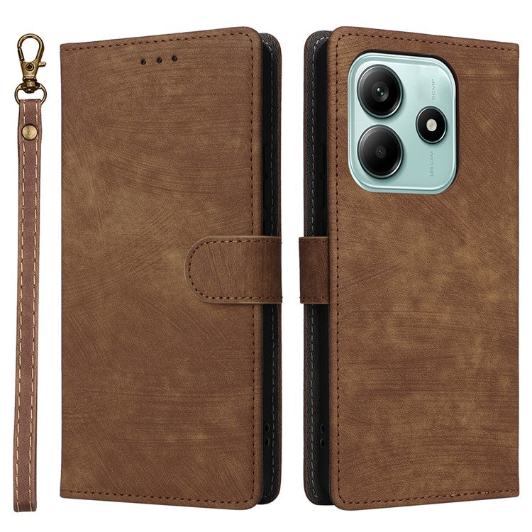 For Xiaomi Redmi Note 14 4G / 5G Wallet Case RFID Blocking PU Leather Cover Stand View - Brown