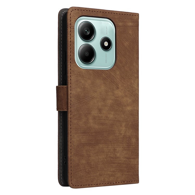 For Xiaomi Redmi Note 14 4G / 5G Wallet Case RFID Blocking PU Leather Cover Stand View - Brown