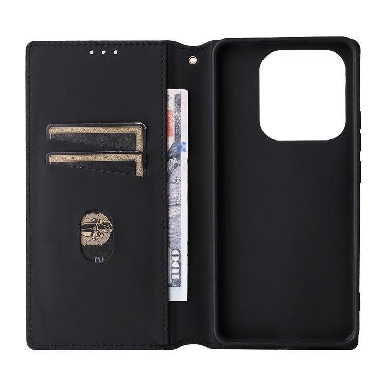 For Xiaomi Redmi Note 14 4G / 5G Wallet Case Rhombus Imprinted Leather Phone Cover - Black