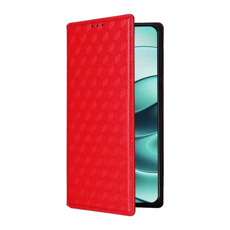 For Xiaomi Redmi Note 14 4G / 5G Wallet Case Rhombus Imprinted Leather Phone Cover - Red