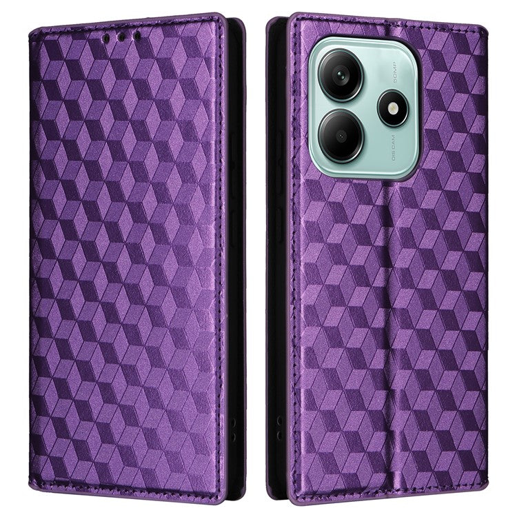 For Xiaomi Redmi Note 14 4G / 5G Wallet Case Rhombus Imprinted Leather Phone Cover - Purple